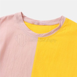 Camiseta de Manga Corta con Cuello Redondo y Bloques de Color para Hombre, Talla Grande, Informal, Transpirable, 100% Algodón, Tejido de 300g, Rosa y Amarillo - Product Image 3