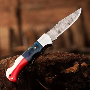 Cuchillo de bolsillo plegable hecho a mano de acero de Damasco con punta de caña, mango de madera de olivo, logotipo personalizado, EDC, para caza y camping, OEM, ODM - Product Image 2
