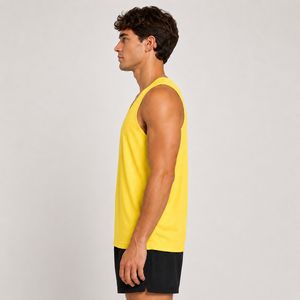 Camiseta sin mangas de malla para hombre al por mayor, cuello redondo, transpirable, chaleco deportivo de verano, ajuste regular, color liso, ropa de poliéster - Product Image 2