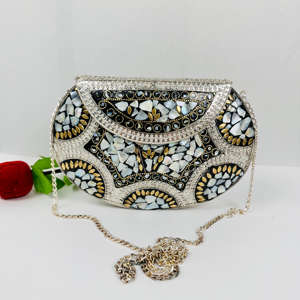 Bolso de mano con cuentas de perlas madre pulidas artesanías de aluminio hechas a mano chapadas en oro antiguas modernas para escultura de mosaico nueva novia - Product Image 3