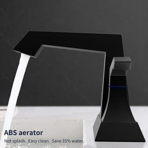 Robinet de salle de bain noir mat 4001 MB robuste à 2 poignées, à poser sur le plan, style moderne, avec kits de raccordement pour lavabo et douche - Product Image 3