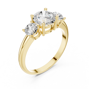 Bague de fiançailles en or jaune avec trois pierres rondes en diamant pour femme, bague solitaire classique, bague de promesse, bague d'anniversaire de mariage - Product Image 3