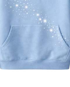 Sweat à capuche bleu clair orné de strass, coupe oversize, en molleton épais, avec poche kangourou, personnalisable, pour homme, style streetwear - Product Image 3