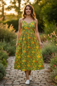 Women's 100% Cotton Screen Printed Maxi <b>Dress</b> Floral Sleeveless Summer Casual Resort Beach Wear Long Cotton <b>Dress</b> - Product Image 3