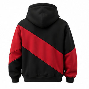 SUPERIOR INTERNATIONAL Sweat à capuche pour homme, color-block rouge et noir, avec surpiqûres contrastées, style streetwear, poches latérales, cordon de serrage à la capuche - Product Image 2