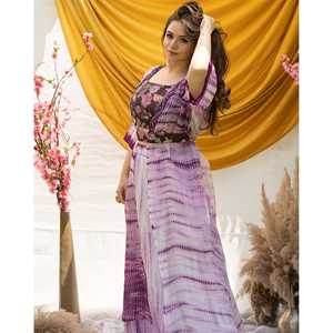 Ensemble jupe en mousseline de soie lavande Daisy Bohemian Chic avec veste à manches trois-quarts, taille XS - Product Image 3