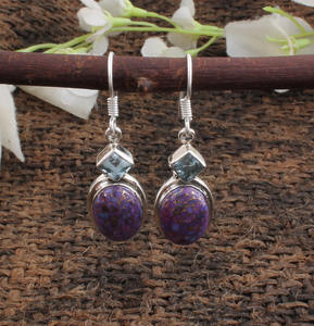 Boucles d'oreilles pendantes artisanales en cuivre violet et turquoise, en argent 925, bijoux spirituels, matrice de cuivre unique, cadeau pour elle - Product Image 5