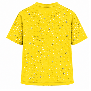 Unisex <b>Bright</b> Yellow Pearl Beaded <b>T</b> <b>Shirt</b> Fashion Crew Neck Short Sleeve Pearl Embellished Tee for Streetwear and Everyday - Product Image 2