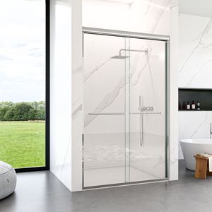 Porta Doccia Scorrevole Doppia Semi-Incassata 44x48x72 Pollici con Sistema Bypass, Vetro Temperato SGCC Spessore 1/4 Pollici (6mm), Finitura Cromata - Product Image 2