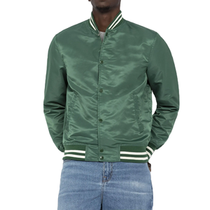 Satin Bomber Varsity Baseball Single Button Closure O-Neck Collar Street Waterproof Windproof <b>Jacket</b> for Men 100% High Quality - Product Image 6