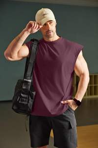 2026 OEM Custom Fitness Stringer Muscle Sleeveless Oversized <b>Maroon</b> Color Sports Running Polyester Gym tank <b>Tops</b> for Men - Product Image 3