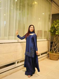 Presenting New Modern Designer Collection in Natural Crep Silk <b>Top</b> Bottom Dupatta Set Fully Stitched Ready to Wear Party - Product Image 4