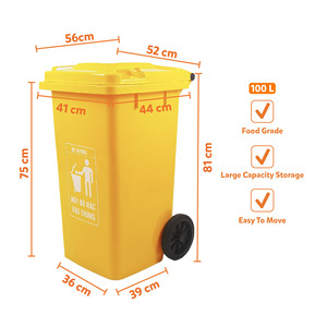 100L Wheeled Food Grade Plastic Trash <b>Bin</b> Flip Lid <b>Large</b> Capacity Waste Receptacle School Yard Warehouse Public B2B - Product Image 2