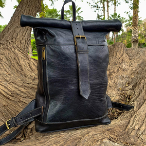 Handcrafted Genuine Leather Anti-Theft <b>Roll</b> Top <b>Backpack</b> Vintage <b>Backpack</b> Bag Unisex Waterproof Travel Day Pack Zipper LTBP-0251 - Product Image 1