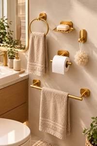 Elegante juego de baño de latón con jabonera, vaso para cepillos de dientes, dispensador de pañuelos y accesorios para encimera a juego - Product Image 5