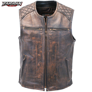 Gilet en cuir véritable de vachette respirant style club décontracté pour hommes, grande taille, gilet de motard en cuir, conception personnalisée OEM - Product Image 1