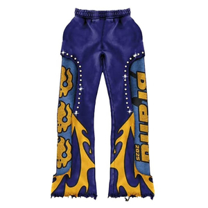 ชุดสตรีทแวร์ Y2K สำหรับผู้ชาย ผ้าคอตตอนหนานุ่ม ทรงบ็อกซี่ ฮู้ดดี้ลายกราฟิก กางเกงขาบาน แต่งดีเทลตาข่าย เสื้อผ้าขายส่ง - Product Image 6