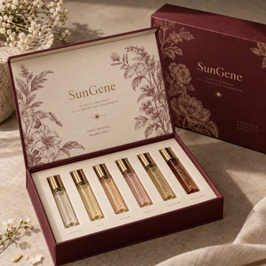 Caja magnética botánica SunGene Burgundy para viales de descubrimiento de perfumes - Product Image 1