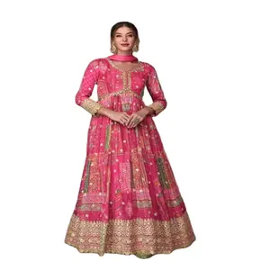 Coleção Trendist para mulheres, roupa de casamento, organza de seda costurada com vestido bordado e dupatta, preço de atacado da Índia |