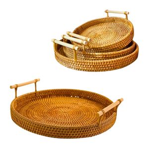 Handwoven RATTAN TRAY FRUIT STORAGE <b>BASKET</b> with Handles <b>Gift</b>, Natural Serving <b>Basket</b> Supplier - Product Image 1