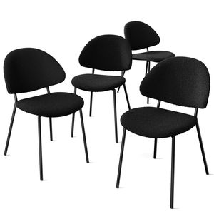 Set di 4 Sedie da Pranzo Moderne Stile Mid-Century Rivestite in Tessuto Bouclé con Schienale Curvo per Sala da Pranzo o Cucina - Product Image 1