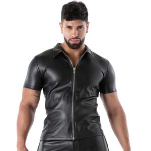Débardeur zippé en latex noir effet seconde peau pour homme, coupe ajustée, style fetish, tenue de club, extensible, haut de mode pour soirée - Product Image 1