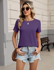 T-shirt pour femme style vintage, col rond, manches courtes, coupe classique, effet délavé, mode décontractée, t-shirt col rond - Product Image 3