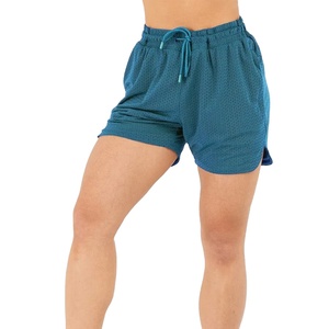 Pantalones cortos de gimnasio de cintura alta para mujer con tela de malla de algodón al por mayor ropa deportiva Logo bolsillo decoraciones para correr Yoga entrenamiento - Product Image 1