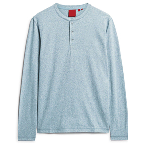 Camiseta Henley de Manga Larga para Hombre, Color Azul Claro, Algodón Tejido, Corte Regular Informal, Color Sólido, Transpirable - Product Image 3