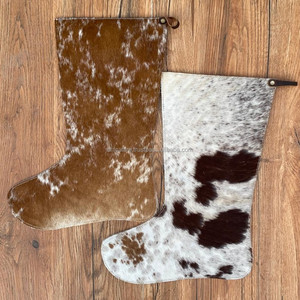 Calcetín de Navidad hecho a mano de cuero genuino de primera calidad y cuero de vaca de vaquero con flecos lisos 16 "Medias grandes de vacaciones de Navidad - Product Image 6