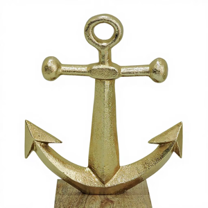 Sculpture d'ancre en aluminium doré sur base en bois, décoration nautique, statue d'ancre de bateau, décoration pour la maison ou le bureau - Product Image 1
