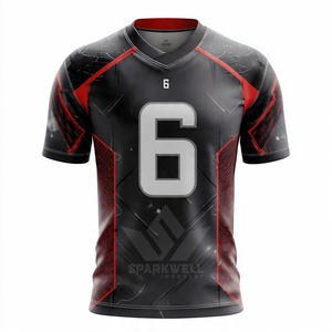 Ensemble de maillot de rugby sublimé à col en V pour homme, imprimé géométrique noir et or, évacuation de l'humidité, manches courtes, coupe athlétique, toutes saisons, sport - Product Image 2