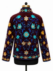 Artisan Wine <b>Velvet</b> Jacket Women Turquoise Floral Embroidery Modal Outerwear Elegant Winter <b>Blazer</b> Traditional Festive Coat - Product Image 2