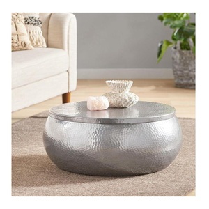 Mesa de centro de aluminio con forma de tambor, simple, portátil, de lujo, moderna, para sala de estar, mesa auxiliar para cama - Product Image 1