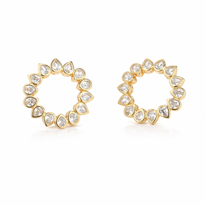 Pendientes de tuerca circulares con bisel vintage en forma de lágrima, de oro amarillo de 14K o plata, para mujer, joyería fina de lujo, regalo nupcial - Product Image 1