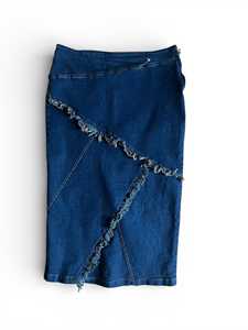 Jupe midi en jean asymétrique pour femme GRACE COLLECTION, avec ceinture simple, délavée, bleu foncé, coupe classique, pour l'hiver - Product Image 2