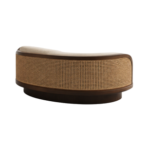 Sofá Moderno Curvo de Madera de Teca con Panel de Mimbre Tejido, Tapizado, para Sala de Estar, Hotel, Villa - Product Image 5
