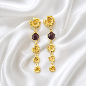 Boucles d'oreilles pendantes en laiton plaqué or 18 carats, style punk, motif fleur découpée, 62 mm, à fermoir poussoir, bijoux pour femme, cadeau idéal - Product Image 4