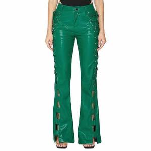Pantalones de Cuero Personalizados para Mujer, Corte Ajustado Verde con Cordones, Cintura Alta, Tallas Grandes, Transpirables y a la Moda - Product Image 6