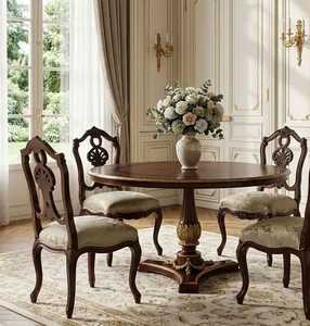 Luxury Hand Curved <b>Dining</b> <b>Table</b> <b>Wooden</b> <b>Dining</b> <b>Table</b> With 8 Chairs Antique Style <b>Dining</b> <b>Table</b> for <b>Dining</b> Room For Home Villa - Product Image 4