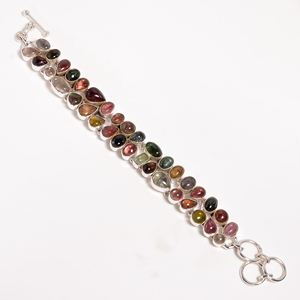 Natural Multi Tourmaline <b>Gemstone</b> <b>Bracelet</b> 925 Sterling Silver Handmade Cabochon Statement Jewelry Women Gift for Men Unisex Her - Product Image 3