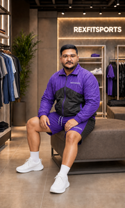 REXFIT SPORTS 2026 Custom Purple <b>Black</b> Nylon <b>Windbreaker</b> Jacket Shorts Set Private Label Streetwear Sportswear Zipper Design - Product Image 3