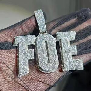 Customized Cuban Link <b>Chain</b> Big <b>Name</b> Charm Pendant Iced <b>Name</b> Necklace Silver Plated Moissanite Bezel Set Hip Hop Party - Product Image 2