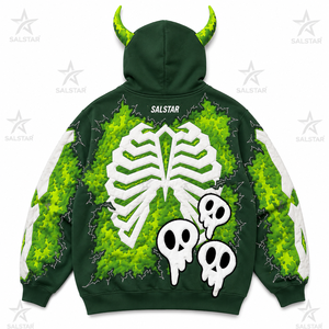 Sweat-shirt à capuche unisexe en polyester imprimé en 3D avec sublimation de squelette d'Halloween - Product Image 1