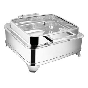 Recipiente para calentar comida con tapa de vidrio cuadrada, base elegante plateada, capacidad: 8 litros - Product Image 3