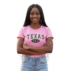 T-shirt personnalisé AKA pour femmes, rose, en coton, col rond, manches courtes, pour les événements du chapitre du Texas, vêtements de campus - Product Image 1