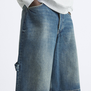 Shorts en jean pour hommes, taille élastique, coupe ample, couleur unie, longueur genou, style décontracté streetwear, mode estivale, bas de gamme OEM - Product Image 4