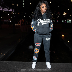 Logo personnalisé Détresse Broderie Lourd 500 GSM Survêtement Femmes Top Tendance Style Décontracté Patch Travail Détail Modèle Survêtements - Product Image 5