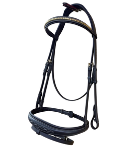 Brida de cuero anatómica para caballo de caza Jumping Equestrian Havana, blanca con costuras elegantes y frontal con cincha, equipo ecuestre - Product Image 1