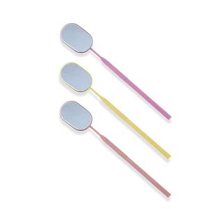 Handheld Makeup <b>Mirror</b> With <b>Long</b> Handle Pink Yellow Rose <b>Gold</b> Frame Oval Shape Portable Compact <b>Mirror</b> For Beauty Application - Product Image 1